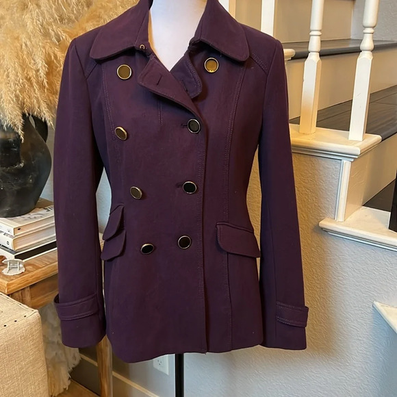 Express | Purple Plum Wool Pea Coat Size SP - Picture 1 of 7